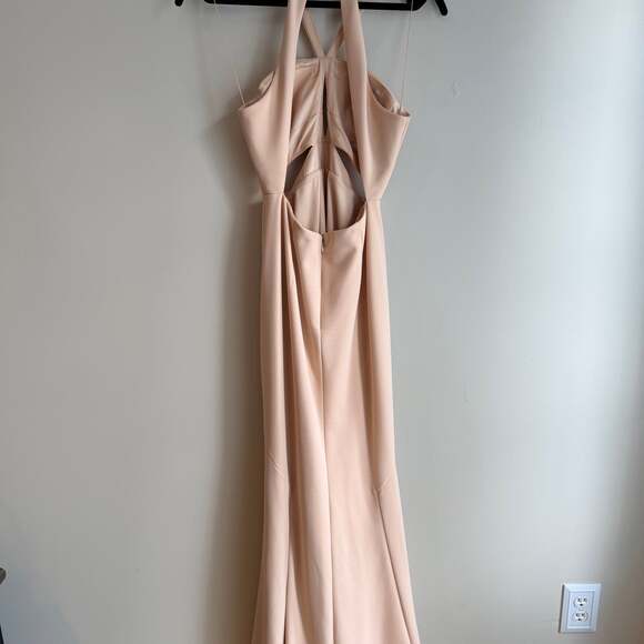 Aidan Mattox Blush Pink Halter Cutout Crepe Gown - Picture 6 of 8